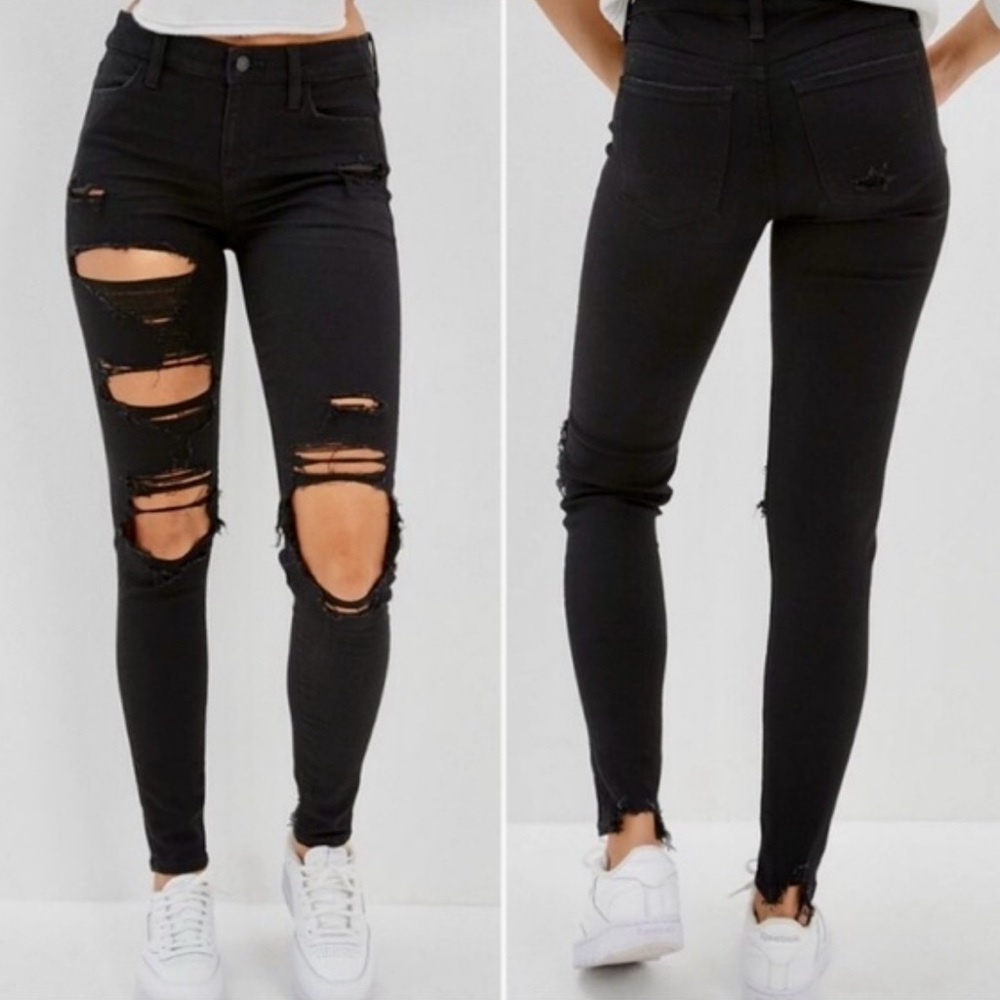 American Eagle Ripped High-rise Jegging - Sz 6 - Black
